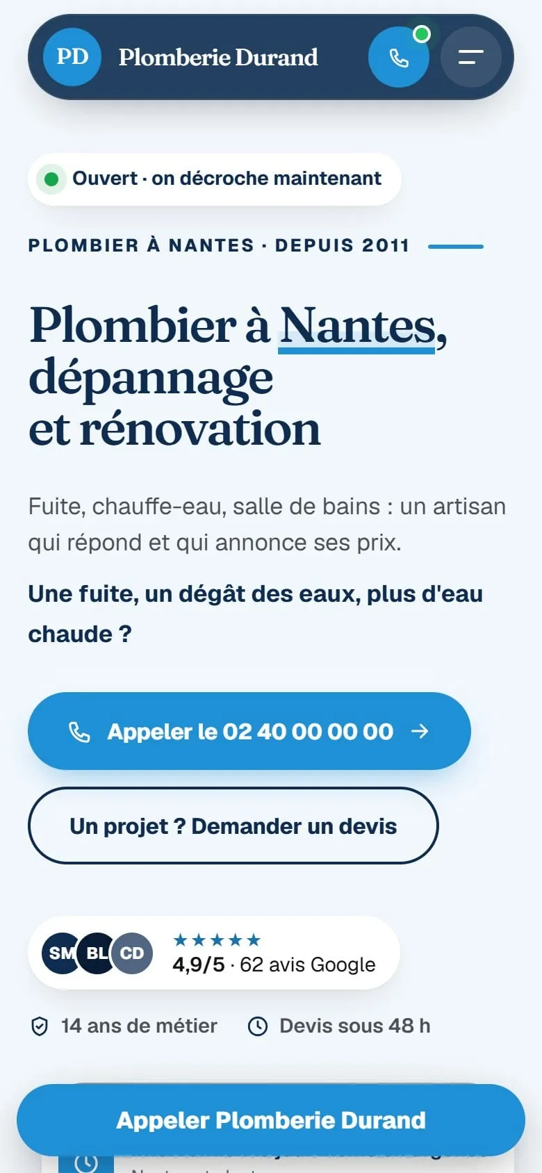 Aperçu du site de Plomberie Durand sur téléphone
