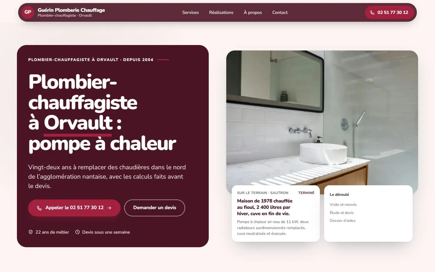 Aperçu du site de Guérin Plomberie Chauffage sur ordinateur