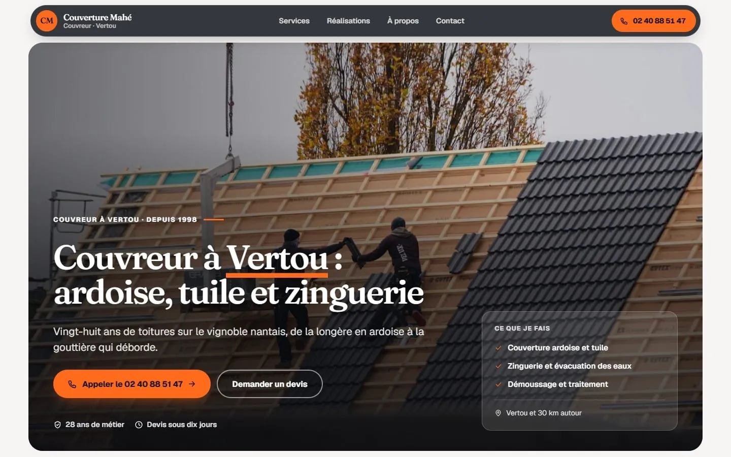 Aperçu du site de Couverture Mahé sur ordinateur