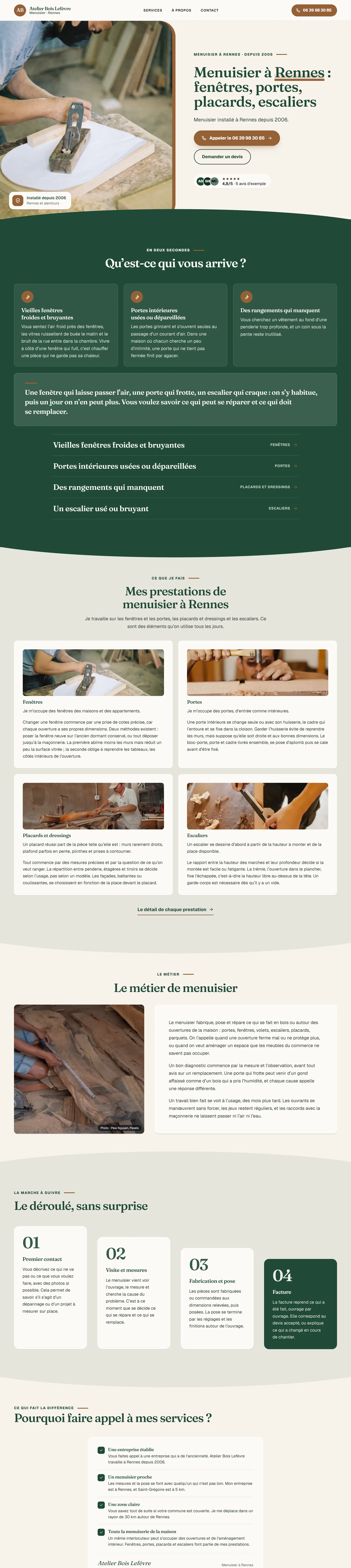 Site de démonstration de Atelier Bois Lefèvre, page entière, sur ordinateur
