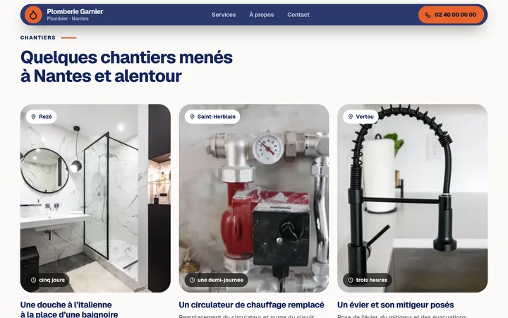 Page Réalisations sur un site de démonstration (entreprise fictive), vu sur ordinateur