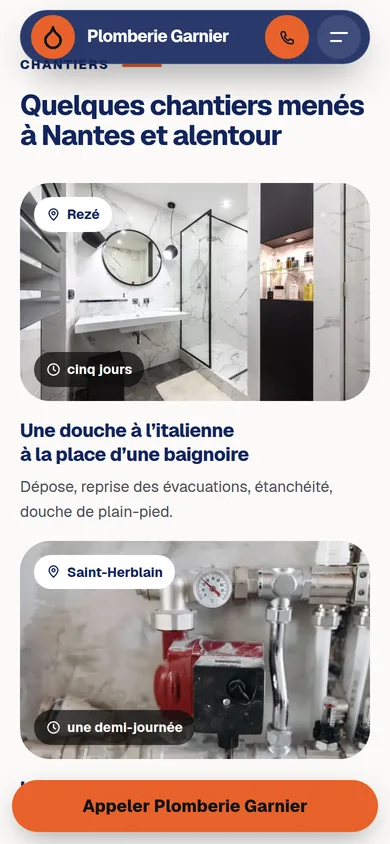 Page Réalisations sur un site de démonstration (entreprise fictive), vu sur téléphone